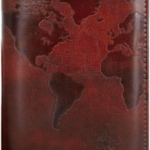 RFID Blocking Passport Holder Cover Case,Travel Luggage Passport Wallet Made with Brown Map Crazy Horse PU Leather for Men & Women